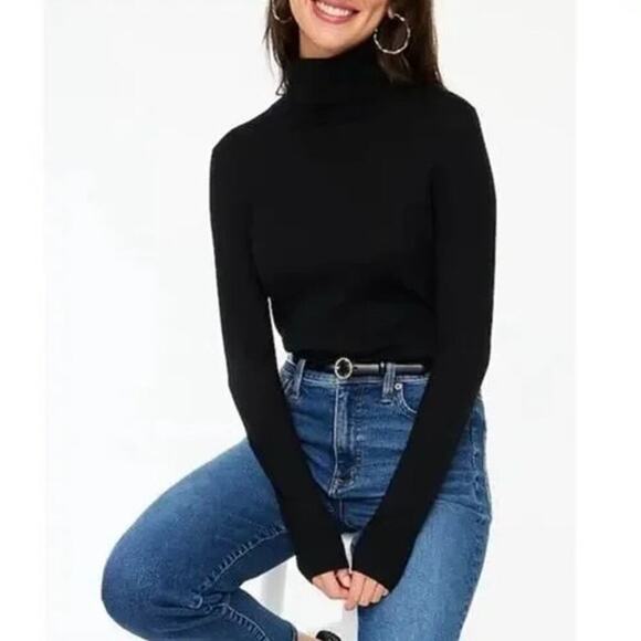 J. Crew Factory Turtleneck Top  Merino Wool Blend  Long Sleeve Black NWT S - Picture 1 of 8